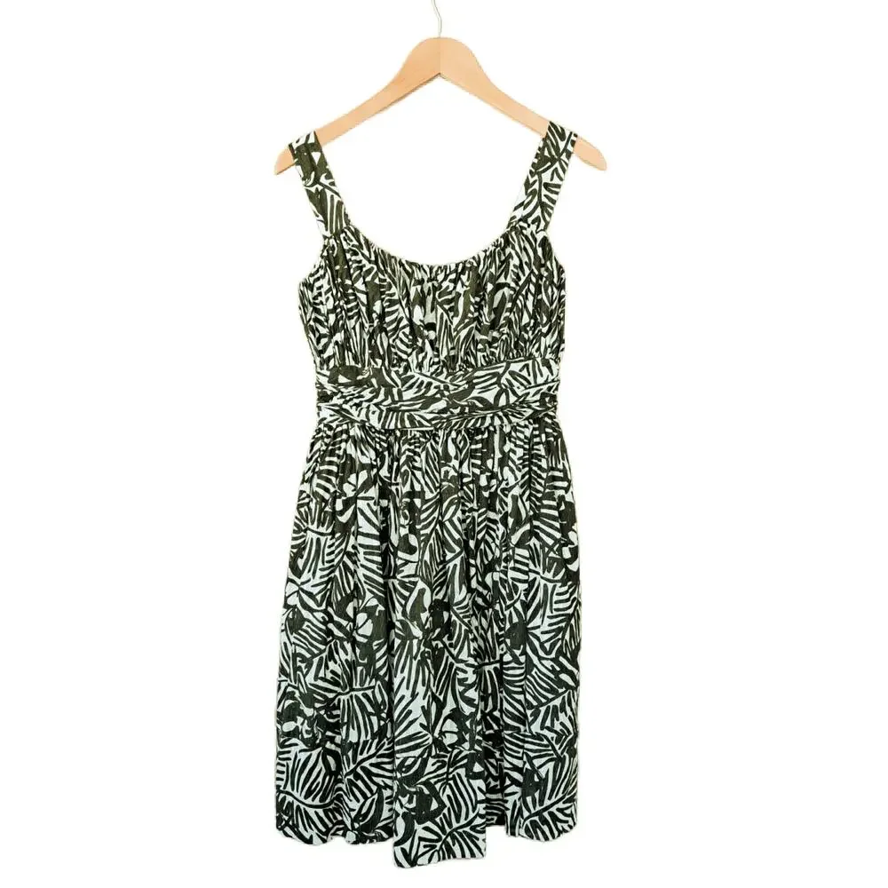 KATE SPADE Green Orchid Floral Print Fit & Flare Sun Dress Size 2 Havana Cotton